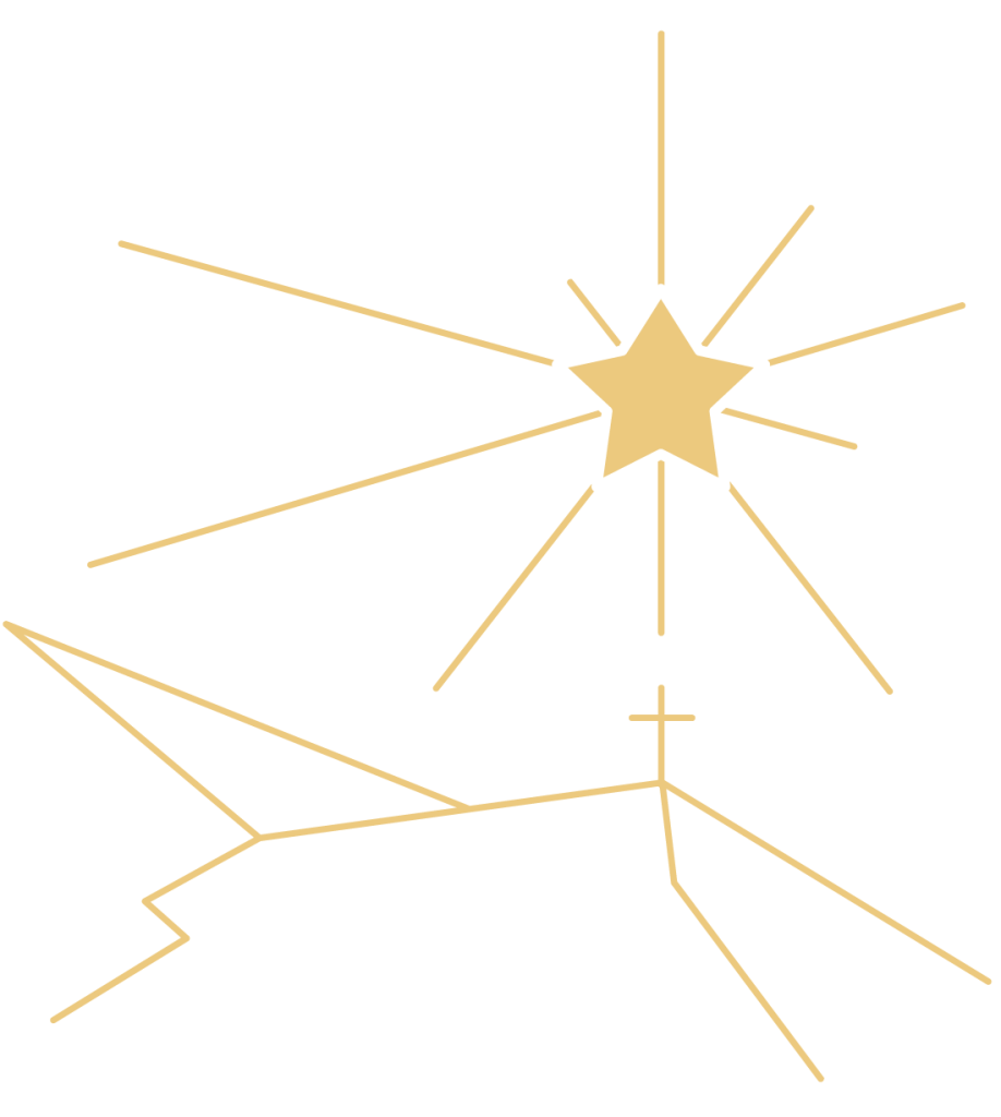 illustration d'une croix sur un sommet de montagne avec une étoile dans le ciel