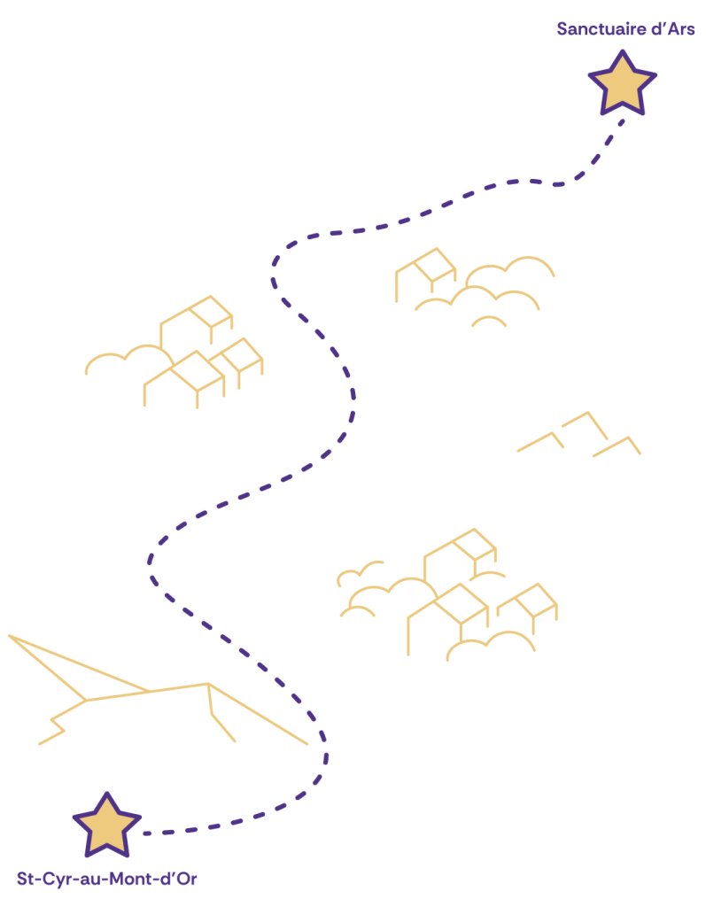 illustration d'un chemin partant de St-Cyr-au-Mont-d'Or et arrivant à Ars